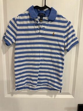Polo Ralph Lauren Boys Size 8 Blue White Striped Polo Shirt Classic Preppy